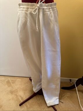 TNA White Track Pants with drawstring and ribbed side panel